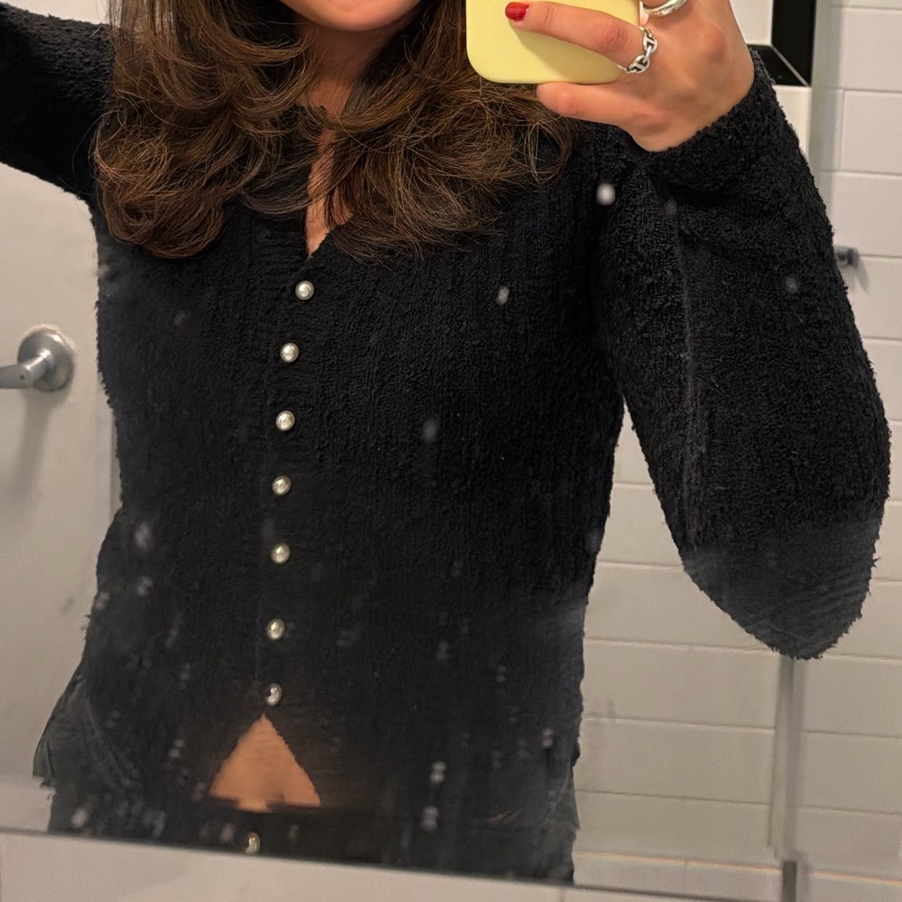 Black Pearl Button-Up Women Knit Ribbed Sweater (Urban Outfitters)